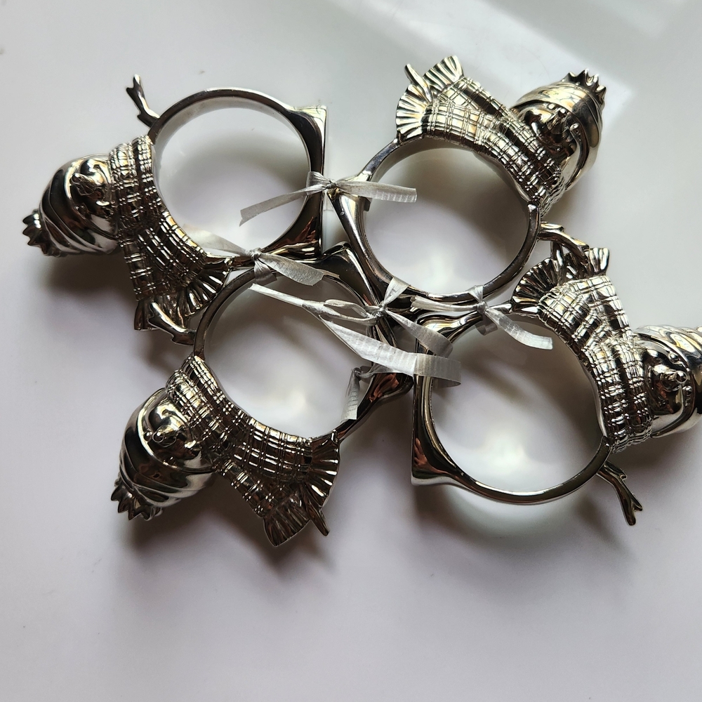Silver Buddha Napkin Rings Set